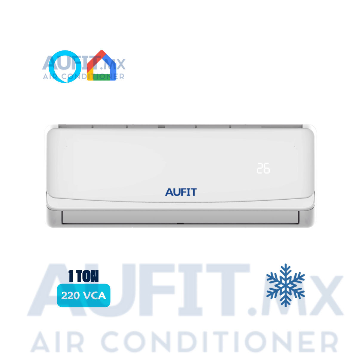 Aire acondicionado AUFIT de 220V, diseño compacto y moderno.